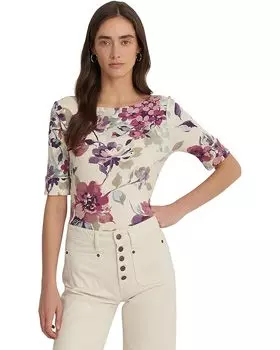 Футболка LAUREN Ralph Lauren Floral Stretch Cotton Boatneck, кремовый