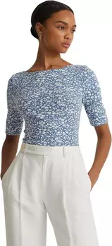 Футболка Lauren Ralph Lauren Floral Stretch Cotton Boatneck Tee, цвет Blue/Cream