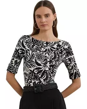 Футболка Lauren Ralph Lauren Floral Stretch Cotton Boatneck Tee, цвет Cream/Black