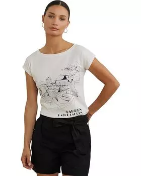 Футболка Lauren Ralph Lauren Petite Cotton-Blend Jersey Graphic Tee, белый