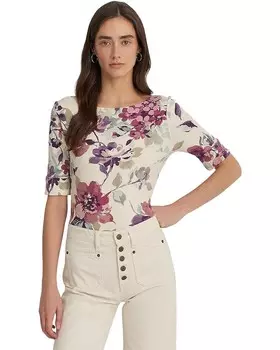 Футболка LAUREN Ralph Lauren Petite Floral Stretch Cotton Boatneck, цвет Cream Multi