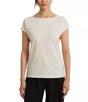 Футболка Lauren Ralph Lauren Petite Grieta Short, цвет Mascarpone Cream