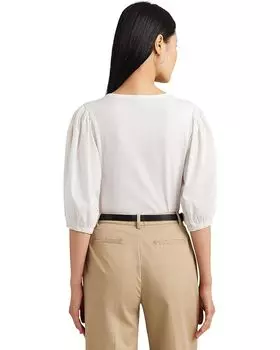 Футболка LAUREN Ralph Lauren Petite Stretch Cotton Puff-Sleeve Henley Tee, белый