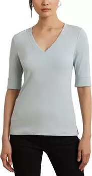 Футболка Lauren Ralph Lauren Petite Stretch Cotton Elbow-Sleeve V-Neck Tee, цвет Aqua Pearl