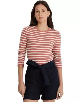Футболка LAUREN Ralph Lauren Petite Striped Cotton Long-Sleeve, цвет Pink Mahogany/Mas Cream