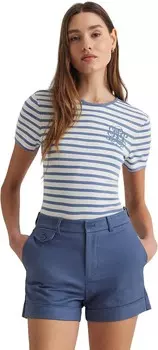 Футболка LAUREN Ralph Lauren Petite Striped Stretch Cotton Crewneck Tee, цвет White/Pale Azure