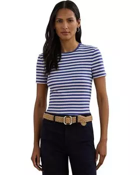 Футболка Lauren Ralph Lauren Petite Striped Stretch Cotton Crewneck Tee, цвет Blue Lapis/White