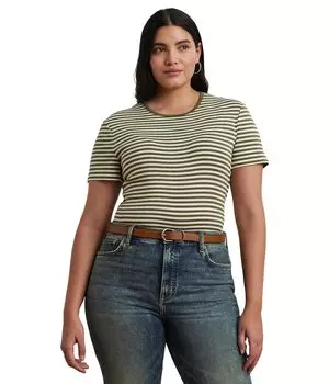 Футболка Lauren Ralph Lauren Plus Size Alli Short, цвет Olive Grove/Mascarpone Cream