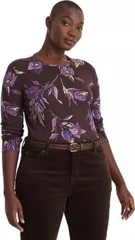 Футболка Lauren Ralph Lauren Plus Size Floral Cotton Long Sleeve Tee, цвет Brown/Purple/Multi