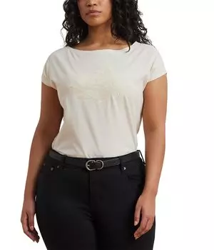 Футболка Lauren Ralph Lauren Plus Size Grieta Short, цвет Mascarpone Cream