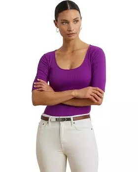 Футболка Lauren Ralph Lauren Rib-Knit Cotton-Blend Elbow-Sleeve Tee, цвет Purple Dawn