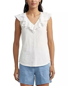 Футболка LAUREN Ralph Lauren Ruffle-Trim Slub Jersey Sleeveless, белый