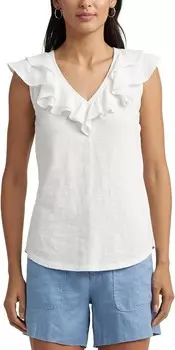 Футболка LAUREN Ralph Lauren Ruffle-Trim Slub Jersey Sleeveless Tee, белый