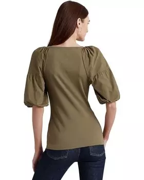 Футболка LAUREN Ralph Lauren Stretch Cotton Puff-Sleeve Tee, цвет Olive Fern