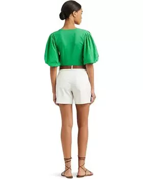 Футболка LAUREN Ralph Lauren Stretch Cotton Puff-Sleeve Henley Tee, цвет Green Topaz
