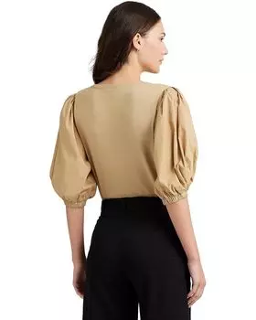 Футболка LAUREN Ralph Lauren Stretch Cotton Puff-Sleeve Henley Tee, цвет Birch Tan