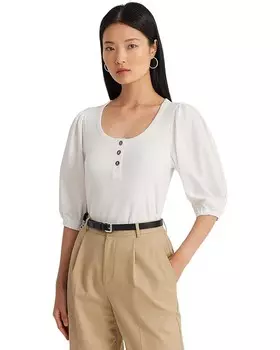 Футболка LAUREN Ralph Lauren Stretch Cotton Puff-Sleeve Henley, белый