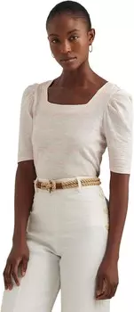 Футболка LAUREN Ralph Lauren Striped Cotton Jersey Puff-Sleeve Tee, цвет Mascarpone Crm/Pink Opal