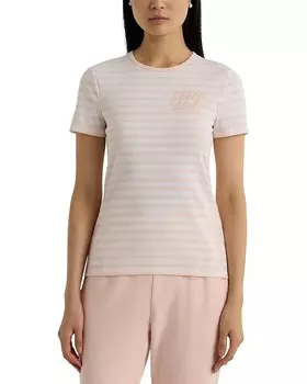 Футболка LAUREN Ralph Lauren Striped Stretch Cotton Crew Neck, цвет White/Pink Opal