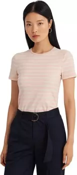 Футболка LAUREN Ralph Lauren Striped Stretch Cotton Crewneck Tee, цвет Pale Pink/Mascarpone Cream