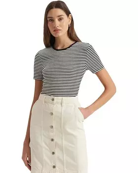 Футболка LAUREN Ralph Lauren Striped Stretch Cotton Crewneck, цвет Black/Mascarpone Cream