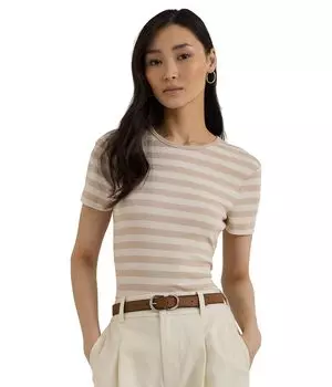 Футболка Lauren Ralph Lauren Striped Stretch Cotton Crewneck Tee, цвет Explorer Sand/Mascarpone Cream