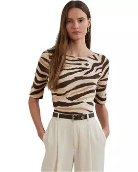 Футболка Lauren Ralph Lauren Zebra-print Stretch Cotton Boatneck Tee, цвет Cream/Brown