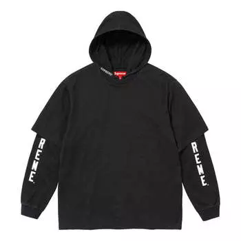 Футболка layered hooded l/s top 'black white' Supreme, черный