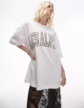 Футболка Les Alpes oversize с графическим принтом премиум-класса белого цвета Topshop