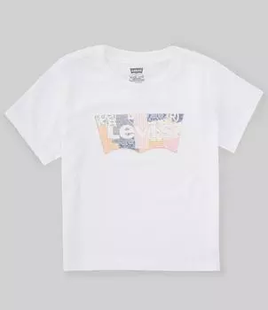 Футболка Levi's Big Girls 7–16 с короткими рукавами в стиле пэчворк и крыльями летучей мыши, белый
