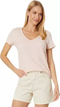 Футболка Lilla P V-Neck Short Sleeve Back Seam Tee in Loose Knit Slub, цвет Rosebud