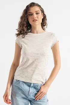 Футболка Lima с овальным вырезом и полоской Mustang, бежевый