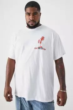 Футболка limited palms с удлиненным шеи плюс оверсайз Boohoo, белый