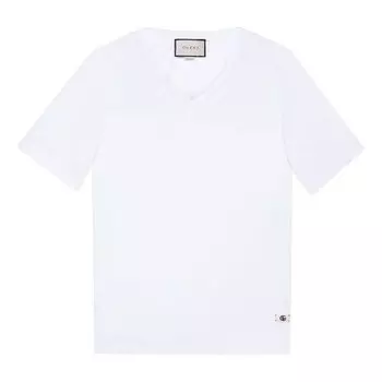 Футболка linen v-neck t-shirt with double g 'white' Gucci, белый