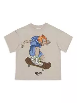 Футболка Little Boy's & Boy's FF с изображением скейтборда Fendi, слоновая кость