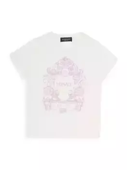 Футболка Little Girl's с логотипом в стиле барокко Versace, белый