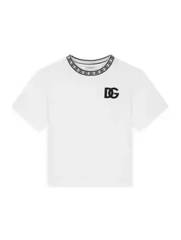 Футболка Little Kid's & Kid's с жаккардовым вырезом и логотипом Dolce&Gabbana, белый