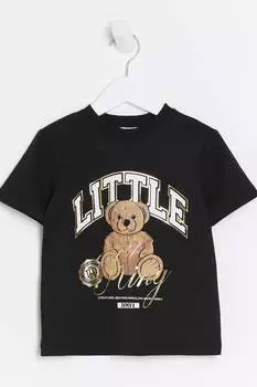 Футболка Little King Bear для мальчиков River Island, черный