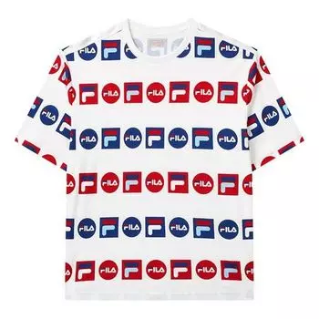 Футболка logo full print sports loose round neck short sleeve white Fila, белый