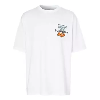 Футболка logo pattern loose short sleeve for men white Burberry, белый