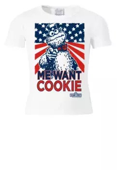 Футболка Logoshirt "Cookie Monster - Me Want Cookie" с крутым принтом Cookie Monster спереди, белый