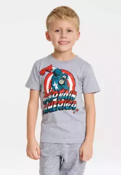 Футболка Logoshirt "Капитан Америка" с крупным принтом Marvel спереди, цвет Grau-Meliert