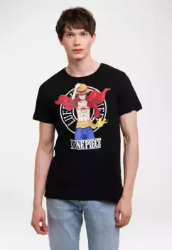 Футболка Logoshirt "One Piece - Luffy New World", с лицензионным принтом, черный