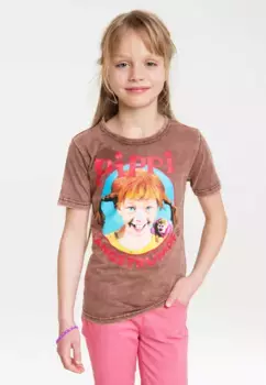 Футболка Logoshirt "Пеппи Длинныйчулок - Портрет" с лицензионным оригинальным дизайном, коричневый