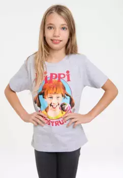 Футболка Logoshirt "Пеппи Длинныйчулок" с лицензионным принтом, цвет Grau-Meliert