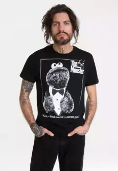 Футболка Logoshirt "Улица Сезам - Cookie Monster Godfather", с лицензионным принтом, черный