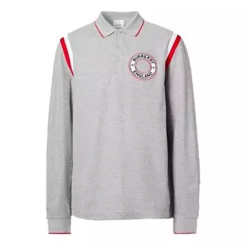 Футболка long sleeve logo embroidered cotton polo shirt for men grey Burberry, серый