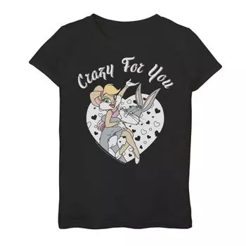 Футболка Looney Tunes Bugs And Lola Crazy For You для девочек 7–16 лет с графическим рисунком и портретом в форме сердца Licensed Character