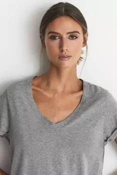 Футболка Luana из хлопкового трикотажа с V-образным вырезом Reiss, серый