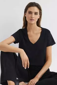 Футболка Luana с V-образным вырезом из хлопкового джерси Reiss, черный